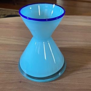 VINTAGE Hour Glass Shape Vase Light Blue W/ Darker Blue Rim